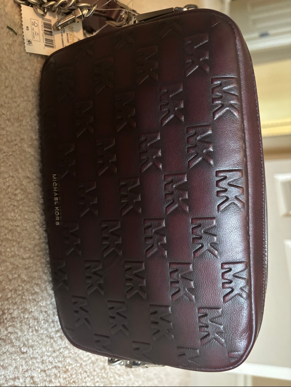 Michael Kors women’s  Embossed MK Crossbody leather bag in Burgundy